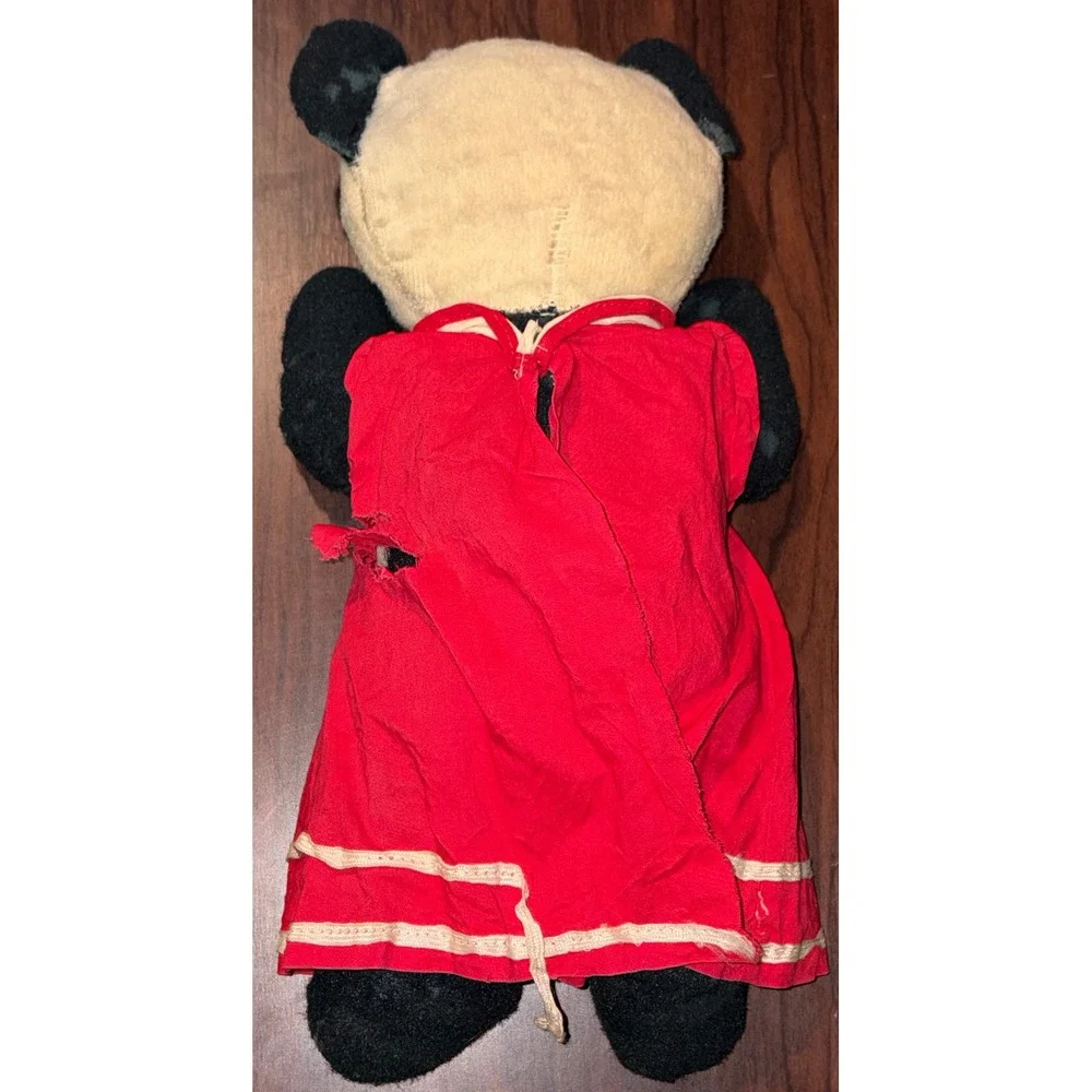 Antique 1925-1945 Panda Bear Plush Teddy Bear Stuffed Animal Red Glass Eyes 14in